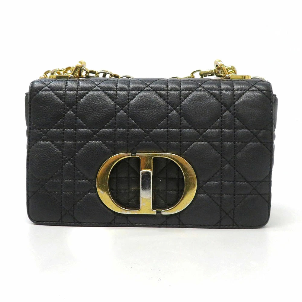 DIOR Caro Bag Shoulder Leather Calfskin Black Cannage - Picture 1 of 11